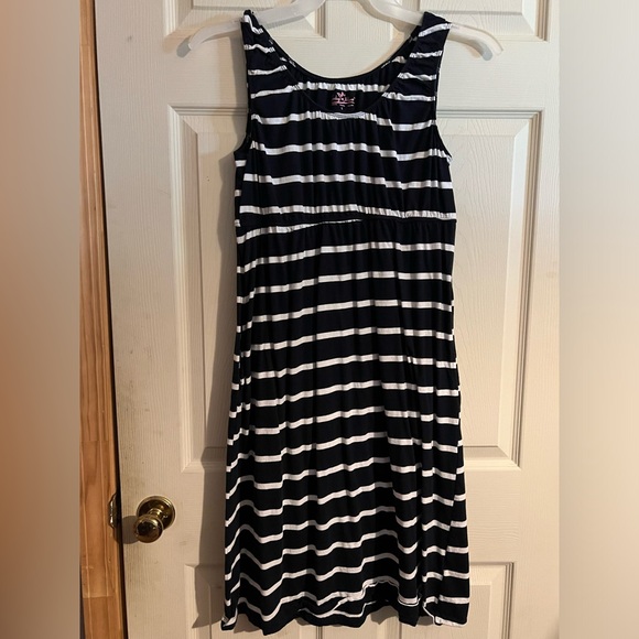 Baby be mine maternity dress, size large, navy, white, striped - Picture 1 of 5
